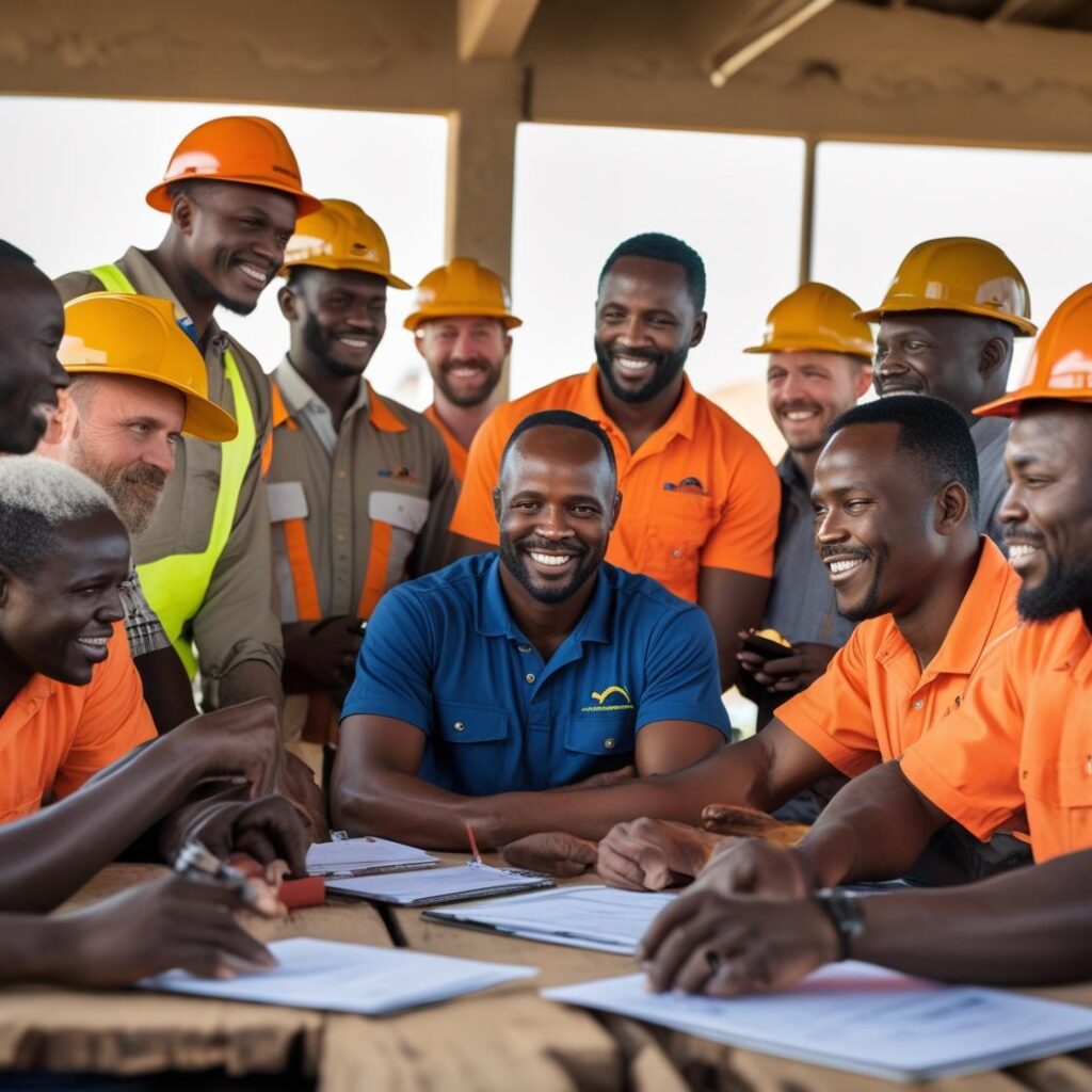 help create image for human resource support section on a construction's company website based in africa . make the picture real . african people only